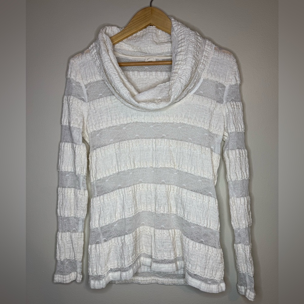 Tiny Cowl Neck Textured Stripe Knit Top‎ L